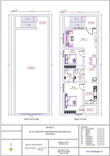 18'6" x 52'0" 2BHK