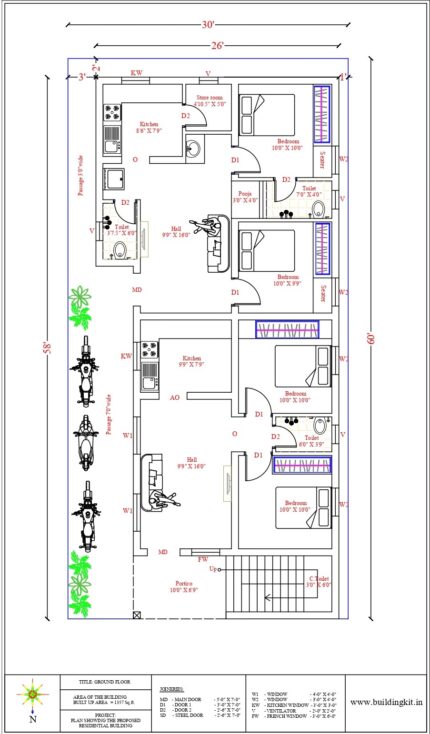 26'0" x 58'0" - Rental - 2BHK