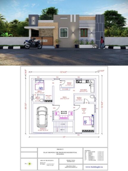 32'6" x 30'3" Sqft (2D+3D)