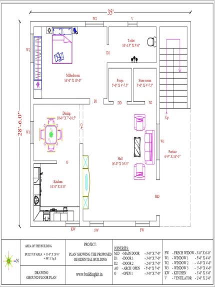 35'0" x 28'6" - 3BHK