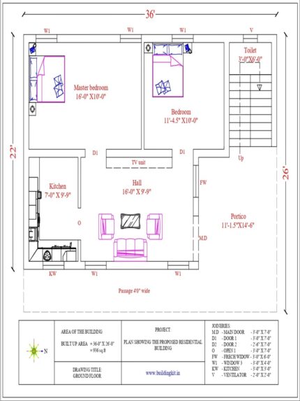 36'0" x 26'0" 2BHK