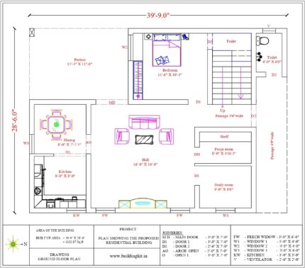 39'9" x 28'6" - 3BHK