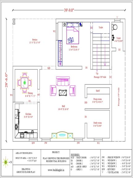 39'9" x 28'6" - 3BHK