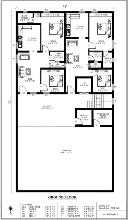 42'0" x 77'0" - Rental - 6 Unit - 2BHK