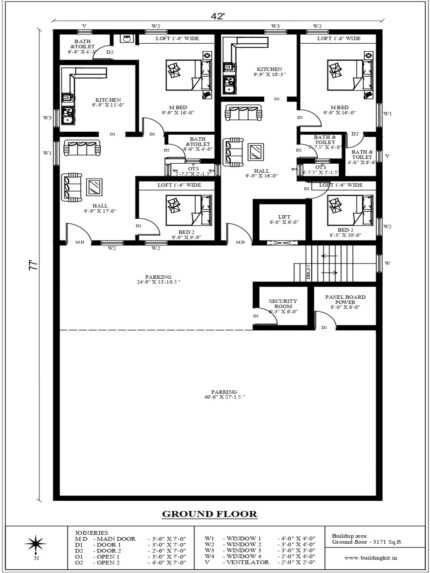42'0" x 77'0" - Rental - 6 Unit - 2BHK