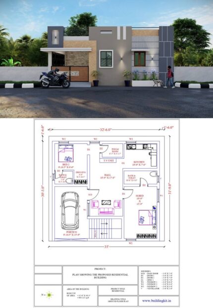 32'6" x 30'3" Sqft (2D+3D)