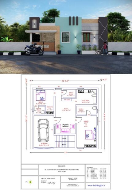 32'6" x 30'3" Sqft (2D+3D)