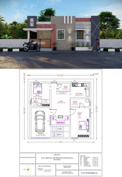 32'6" x 30'3" Sqft (2D+3D)