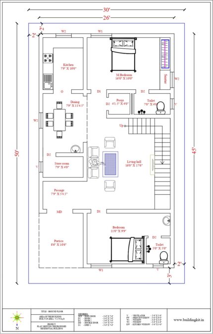 26'0" x 45'0" -  Duplex house - 2BHK