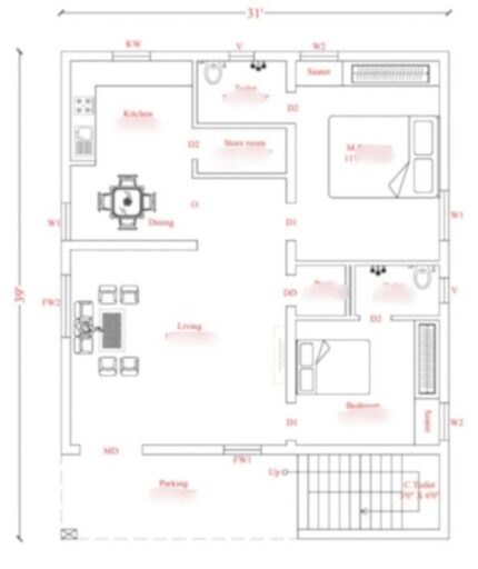 31'0" x 39'0" - 2BHK